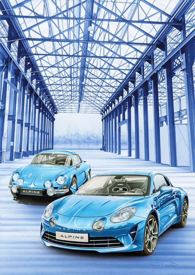 Alpine Garage - New and old A110 - Framed Print
