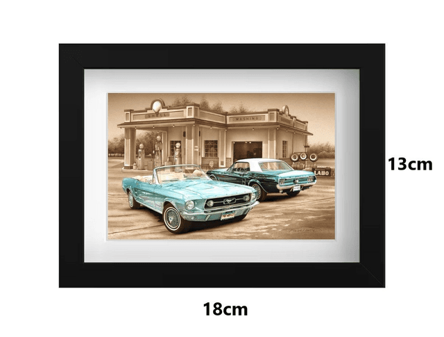 Small Framed Postcard Mustang Garage