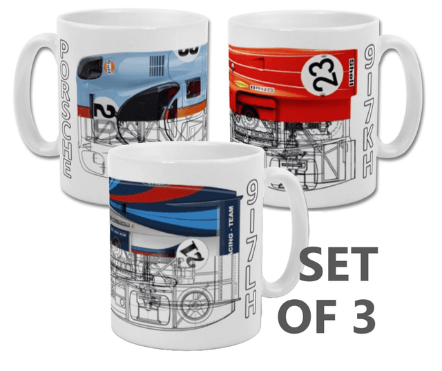 A Set of 3 Porsche 917 Printed Mugs